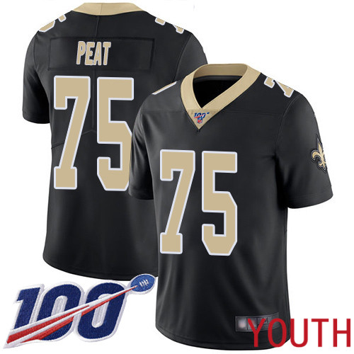 New Orleans Saints Limited Black Youth Andrus Peat Home Jersey NFL Football #75 100th Season Vapor Untouchable Jersey->youth nfl jersey->Youth Jersey